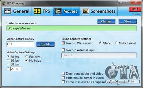 Fraps, tab: movies Fraps, tab: movies